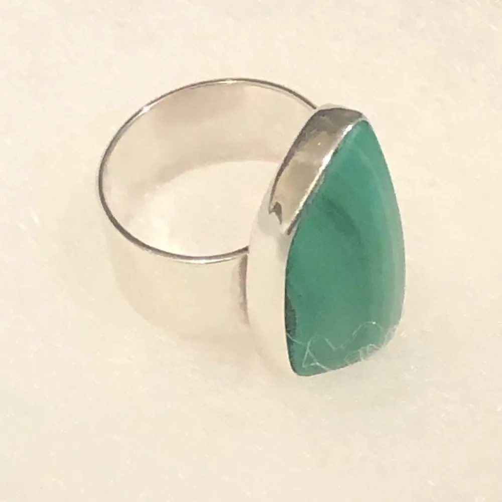 Vintage Malachite Cabochon Sterling Silver Cocktail Ring Sz 6-1/2